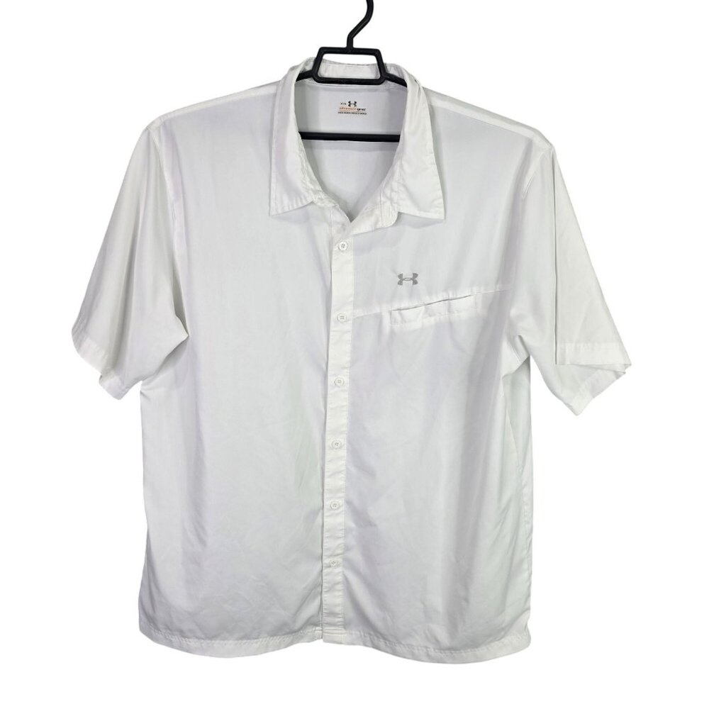 Mens Under Armour AllSeasonGear White Button Up Shirt 100% Polyester Size XXL